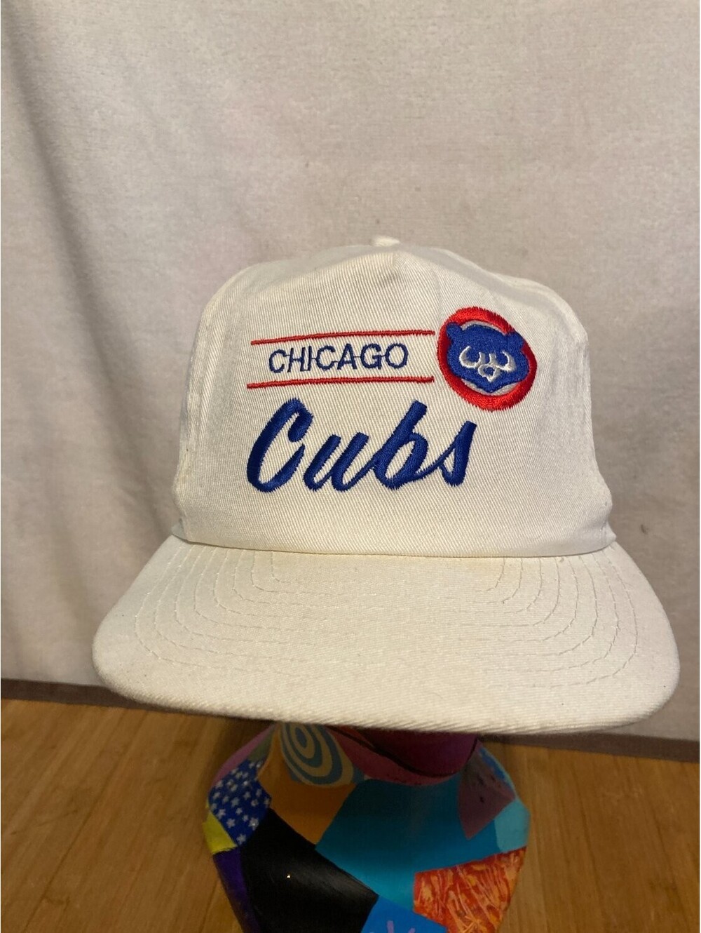 American Needle Chicago Cubs Snapback Hat MLB Baseball Script Bear Logo OS White